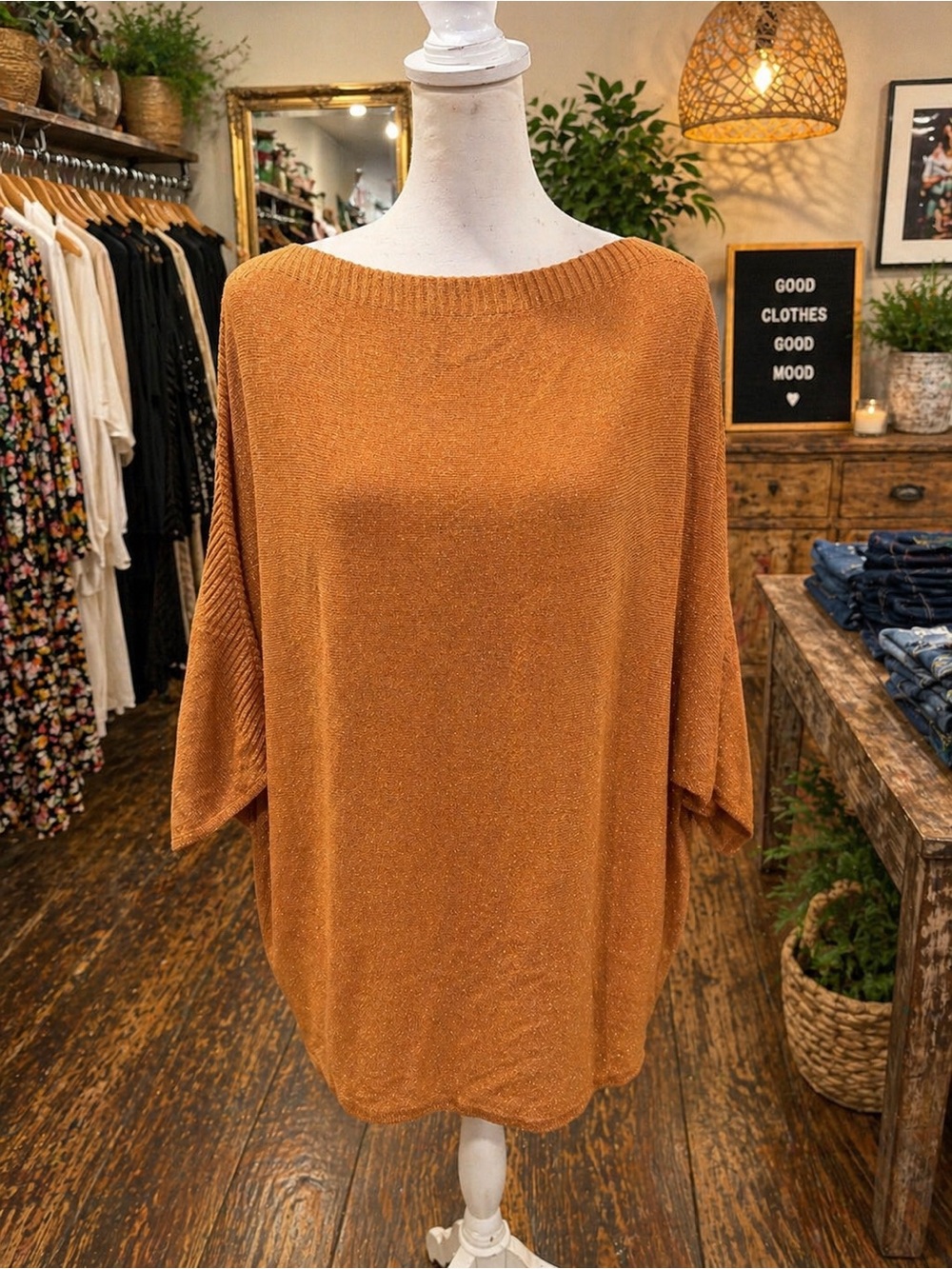 The Limited XL Copper Metallic Sweater Dolman Sleeve Shimmer Knit Top